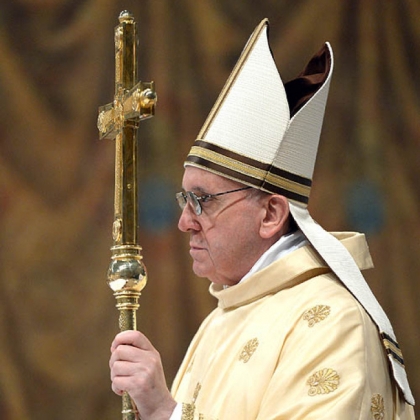 Pope Francis celebrates his inaugural Mass with cardinals, inside the Sistine Chapel, at the Vatican today.