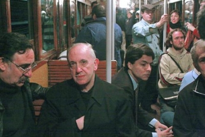 Cardinal Jorge Mario Bergoglio, now Pope Francis, riding the subway in Buenos Aires, Argentina.