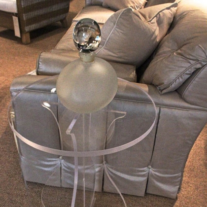 Crystal side table of clear lucite by Mariette Himes Gomez for Hickory Chair available at Antiquarian Shop.