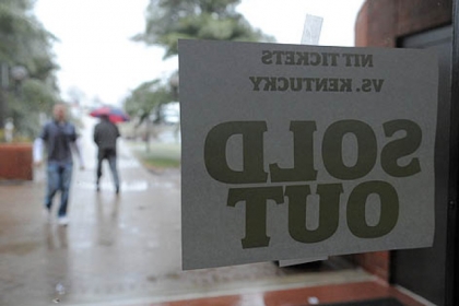 "Sold out" signs are posted on all the doors of the Sewall Center on Monday afternoon at Robert Morris University.