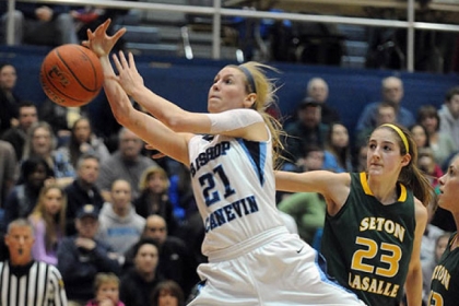 Bishop Canevin guard Erin Waskowiak is fouled as she drives to the hoop Tuesday night against Seton-LaSalle.