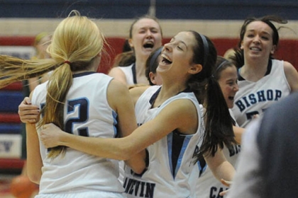 Bishop Canevin teammates celebrate after beating Seton-LaSalle and earning a trip to the PIAA championship.