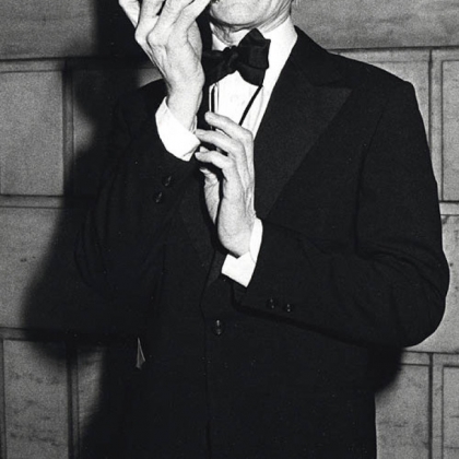 Andy Warhol at the Fashion Designers of America Awards Dinner in January 1985.