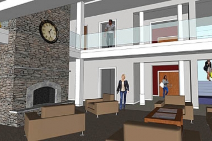 As part of a new dormitory facility planned for Western Pennsylvania School for the Deaf, each housing pod will house eight students and contain individual bedrooms with a common living area, kitchen and work space with Internet access. About 40 percent of the school's students live in the residence halls.
