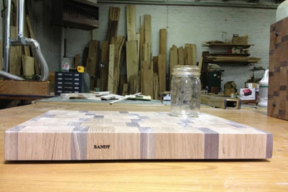 An end-grain board measuring 14-by-18 inches and 1 3/4 inches thick, $120.