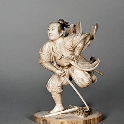 "Figure of Soga Goro Fleeing," an ivory carving by Maru Ki, is part of a Carnegie Museum of Art exhibition of rarely shown Japanese woodblock prints and Japanese ivory carvings acquired by H.J. Heinz. The show opens March 30.