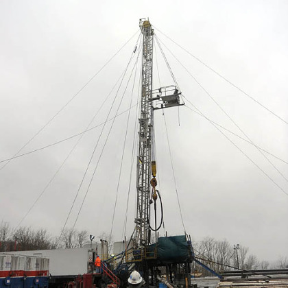 The Rice Energy Marcellus shale drilling rig in Lone Pine, Washington County, seen in 2011.