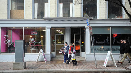 This is the exterior of Sinful Sweets, left, and Nicky's Thai Kitchen, two of several buildings that participated in the Pittsburgh Downtown Partnership's Paris to Pittsburgh Facade grant program.