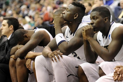 The Pitt bench watches the final seconds of their team's loss to Wichita State in the second round of the NCAA tournament at Energy Solutions Arena.