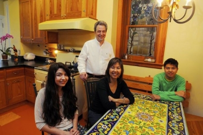 David & Cristina Lagnese and children Maria, 16, left, and Marco, 18, far right, in the kitchen.