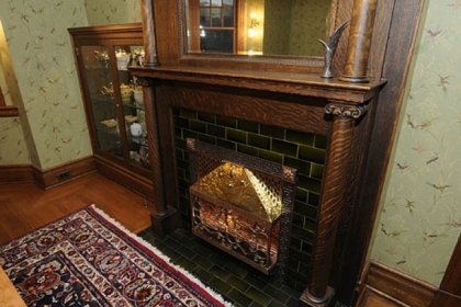 Dining room fireplace.